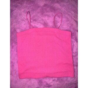 American Eagle Outfitters Cami Cropped Tank Top Spaghetti Straps Hot Pink Small